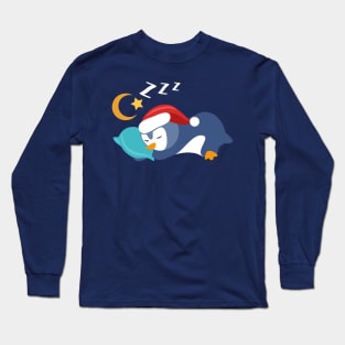 Adorable Christmas Baby Penguin Slepping Stars and the Moon Long Sleeve T-Shirt